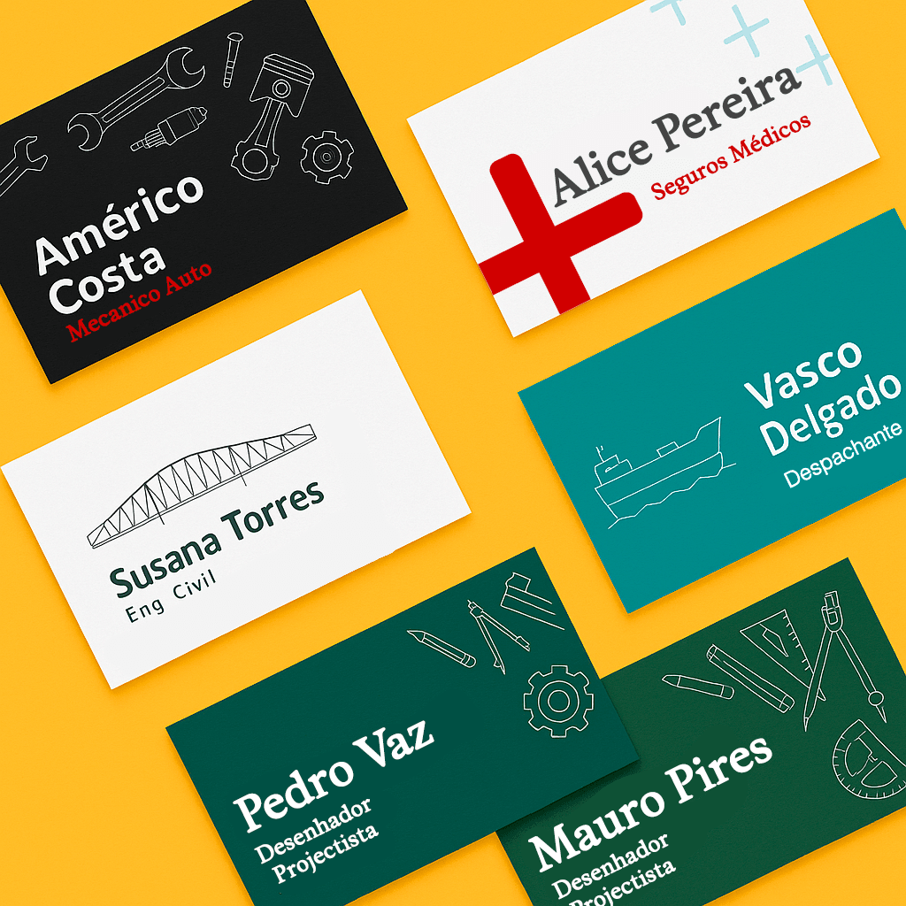 Vários modelos de cartões de visita profissionais